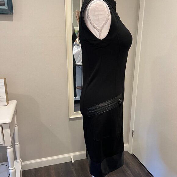 As U Wish Black Faux Leather Trimmed Bodycon Zip Front Ponte Dress, Size 4 - Picture 9 of 16